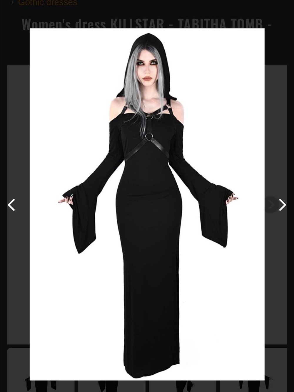 KILLSTAR: Tabitha Tomb Hooded Maxi Dress Harness Straps Bell Sleeve Women’s S